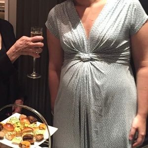 Seraphine maternity front knot dress , green with white polka dots